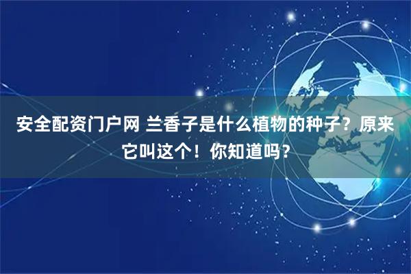 安全配资门户网 兰香子是什么植物的种子?原来它叫这个!你知道吗?